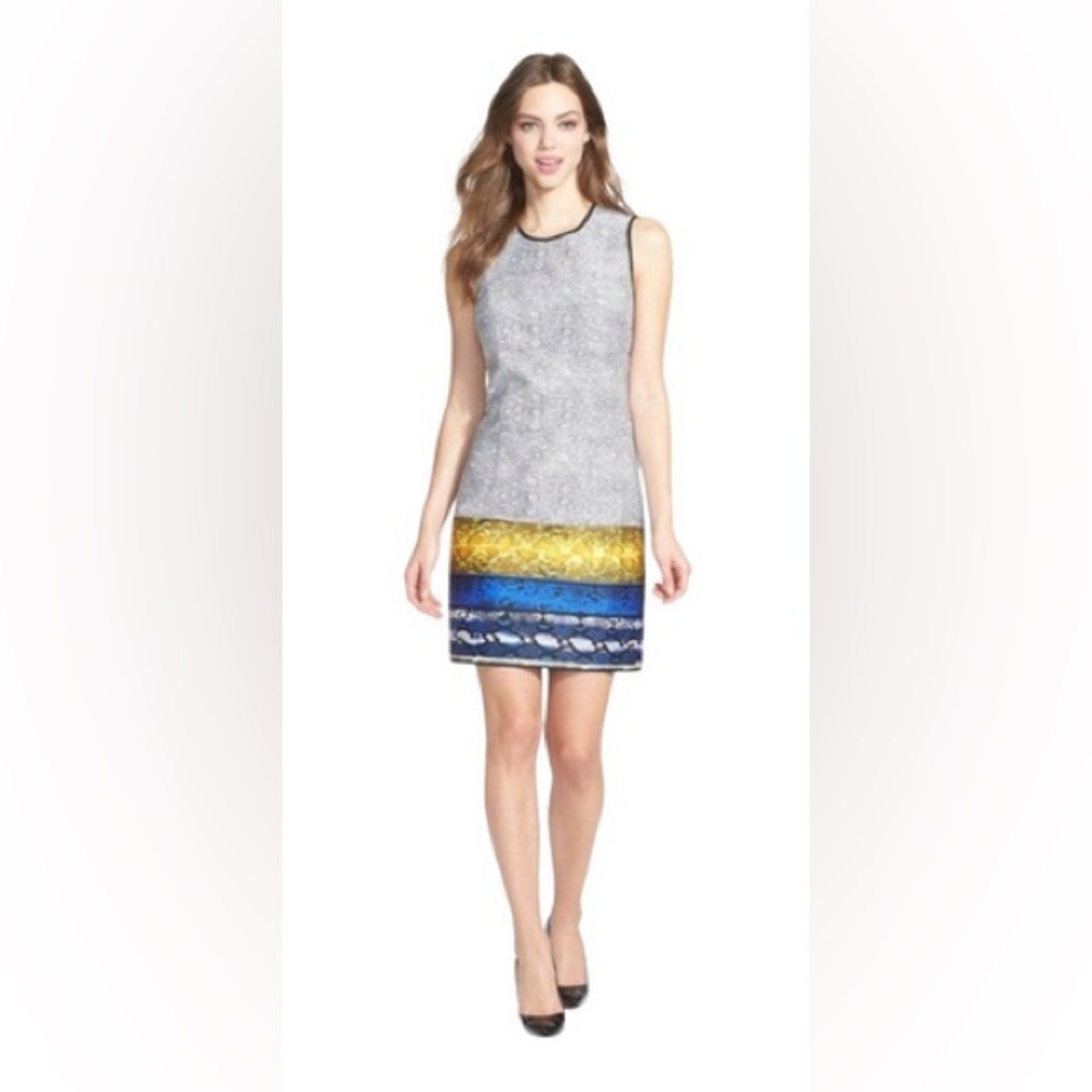 🔴 NWT Kenneth Cole Black White Blue Multi Print Shift Cocktail Dress